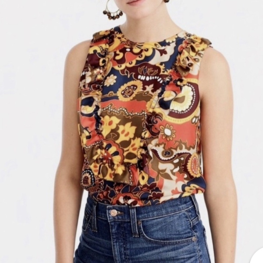 J. Crew Ladies Size 12 100% Silk Paisley Blouse Top Work Core